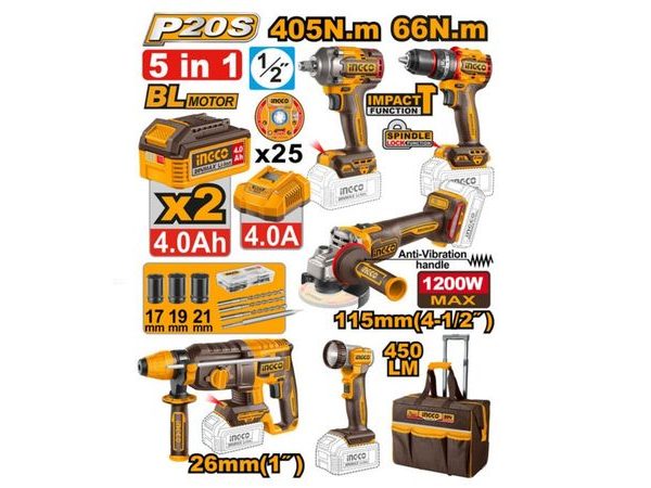 KIT COMBINADO INDUSTRIAL 5 PIEZAS INGCO