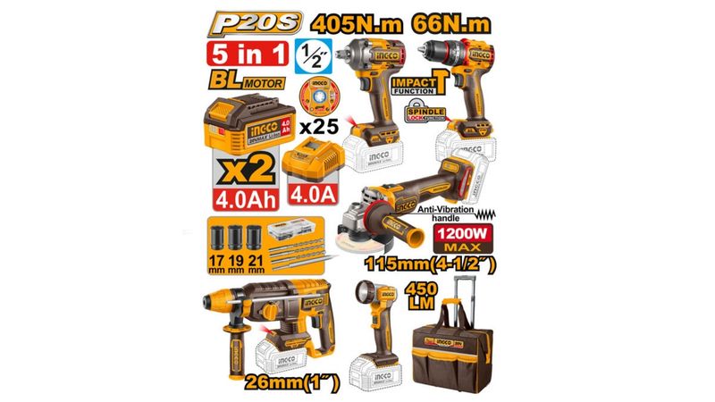 KIT COMBINADO INDUSTRIAL 5 PIEZAS INGCO